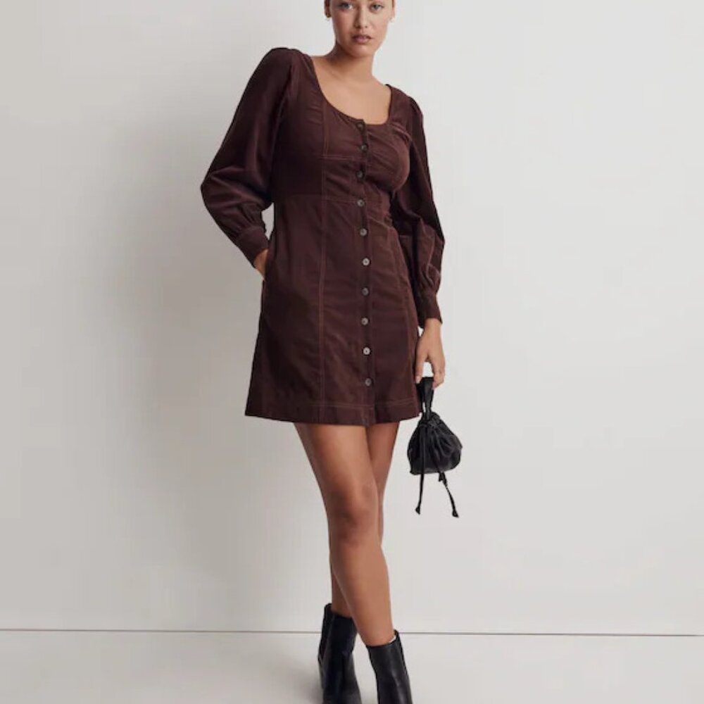 MADEWELL corduroy seamed long sleeve mini dress (chest 19~19.25in)